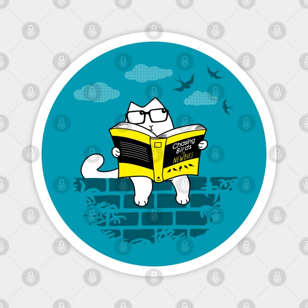 Funny Cute Nerdy Cat Reading Studying Cartoon For Cat Lovers Magnet by BoggsNicolas